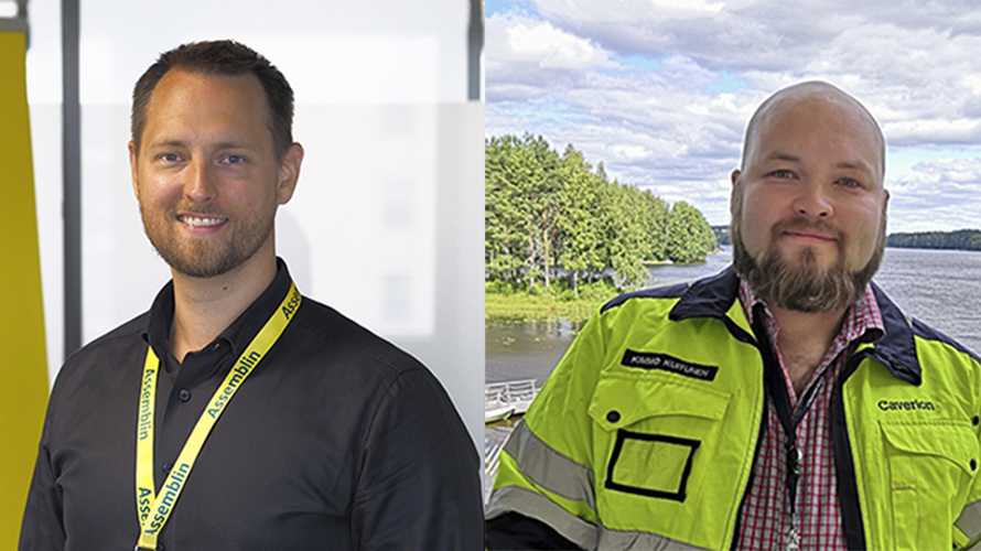 Kuvasa ovat Assemblin Oy:n Energiayksikön liiketoimintajohtaja Vesa Harju sekä Caverion Suomi Oyj:n energiaspesialisti, talotekniikkapäällikkö Kimmo Kuitunen.