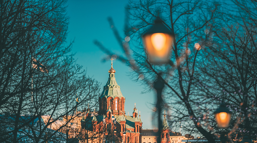 A decorative picture of Helsinki Uspenski Cathedral On Hill At Winter Morning.