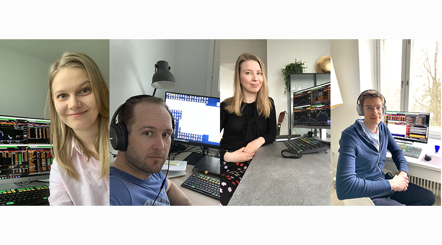 The MuniFin funding team, working remotely on the transaction: Karoliina Kajova, Martin Svedholm, Miia Palviainen and Antti Kontio.