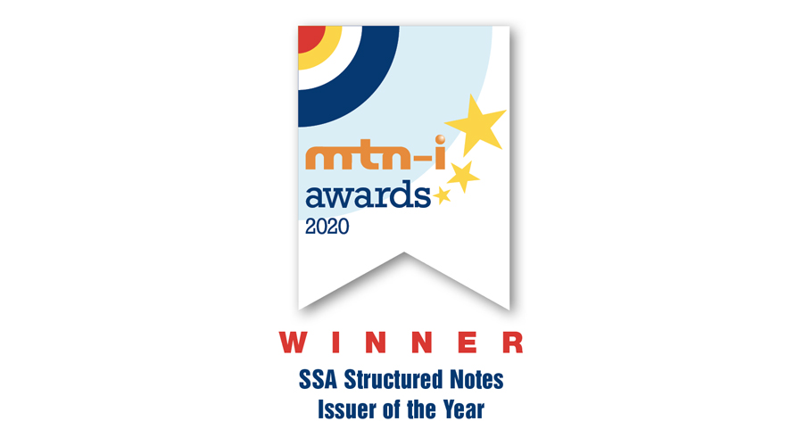 Award ribbon for SSA Structured Notes Issued of the Year by mtn-i awards 2020