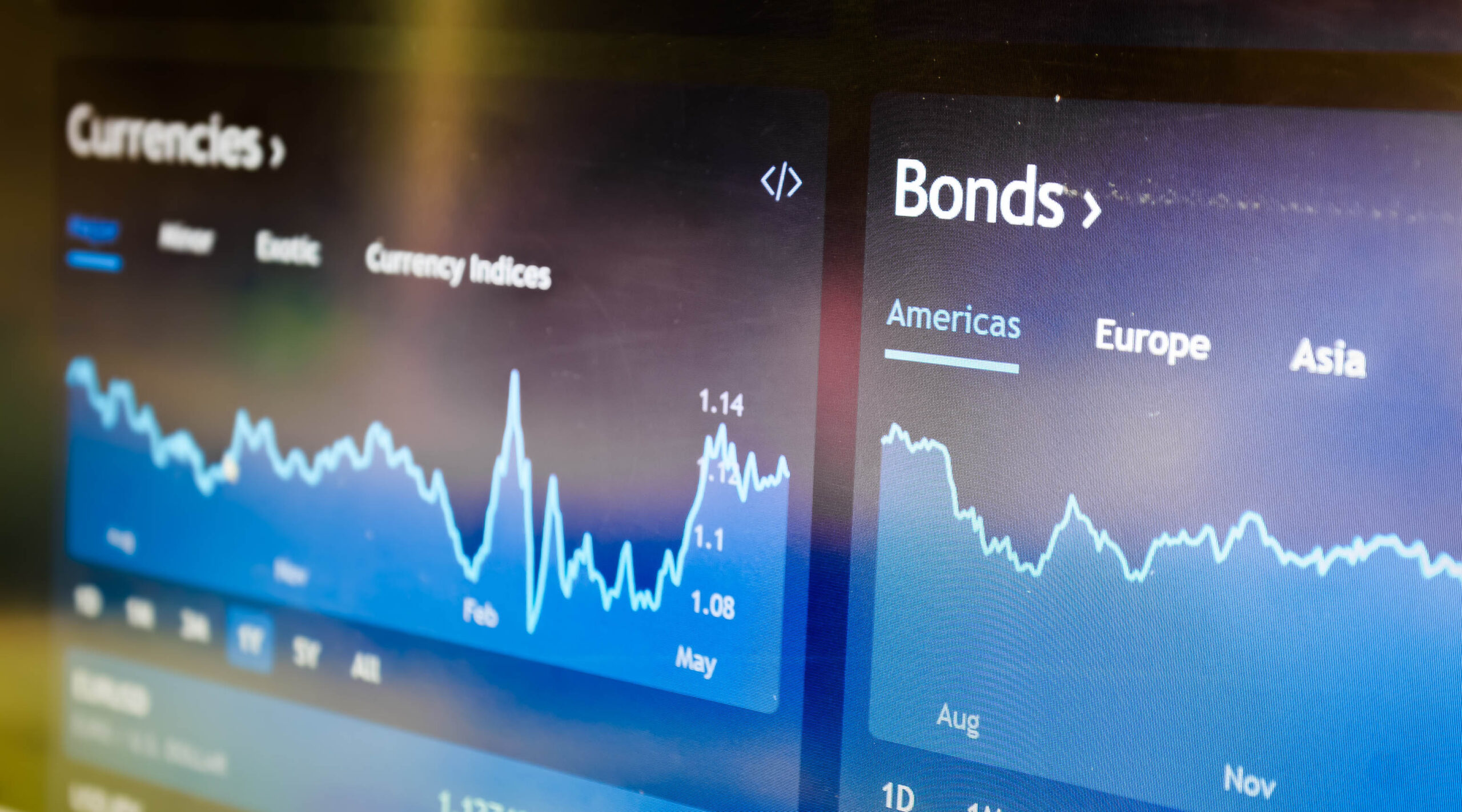 Picture of American bonds on stock market perspective dashboard.