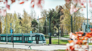 The fast tram 15 on its route in Helsinki.