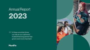 Cover of MuniFin Annual Report 2023 with citation: In these uncertain times our role as our customers' trusted financing partner has grown even more important.