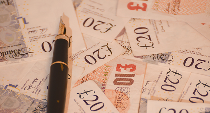 A decorative picture of British Pound Notes.