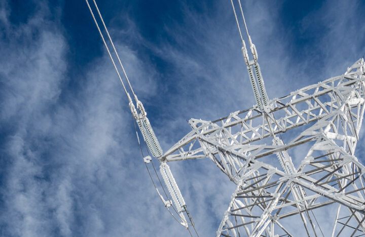 Electricity pylon in winter