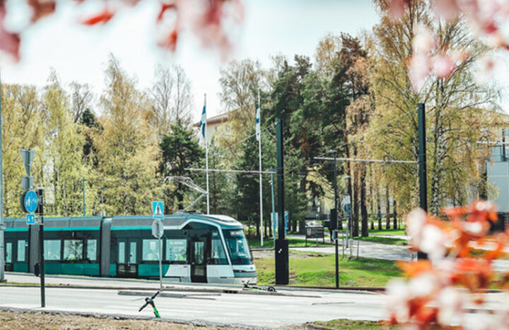 The fast tram 15 on its route in Helsinki.