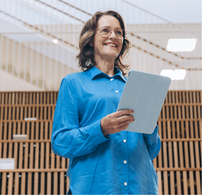 Woman holding a tablet