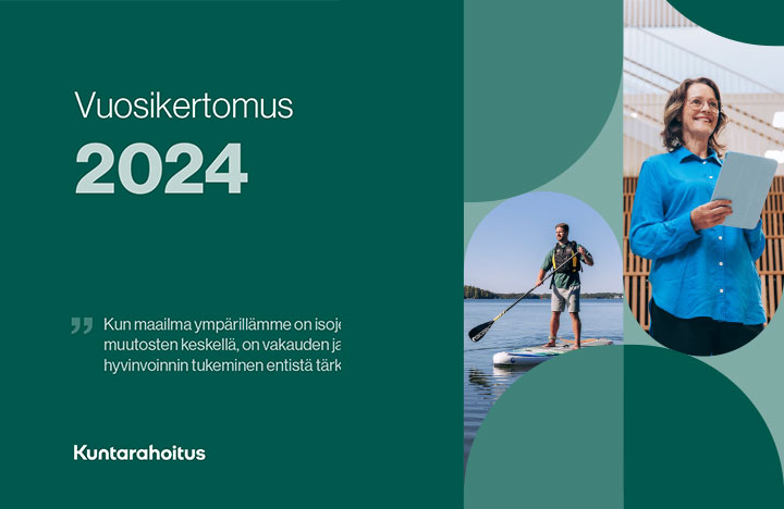 Kuvassa on Kuntarahoituksen vuoden 2024 vuosikertomuksen kansi.